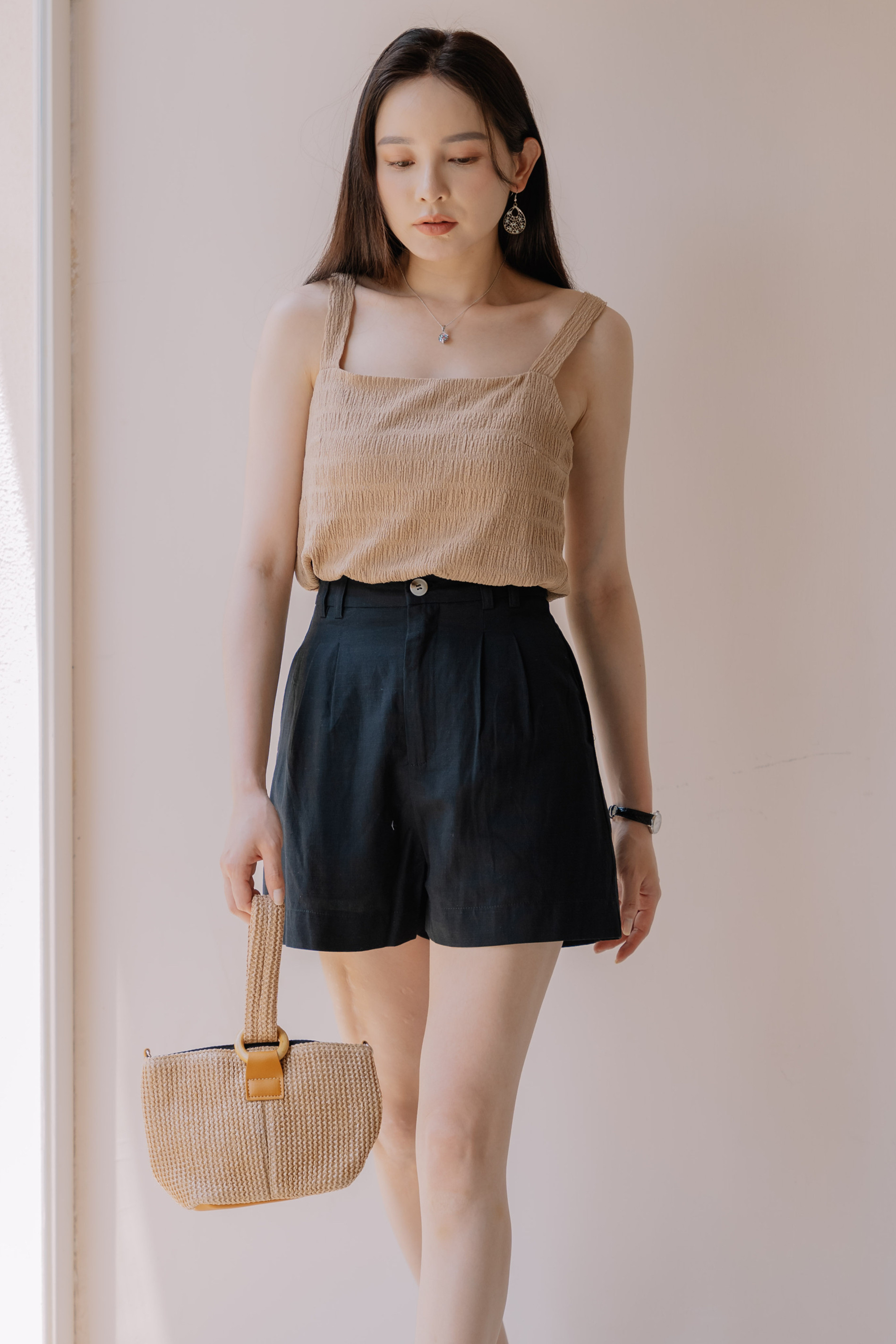 ACW Duo Buckle High Waisted Shorts in Black | Anticlockwise