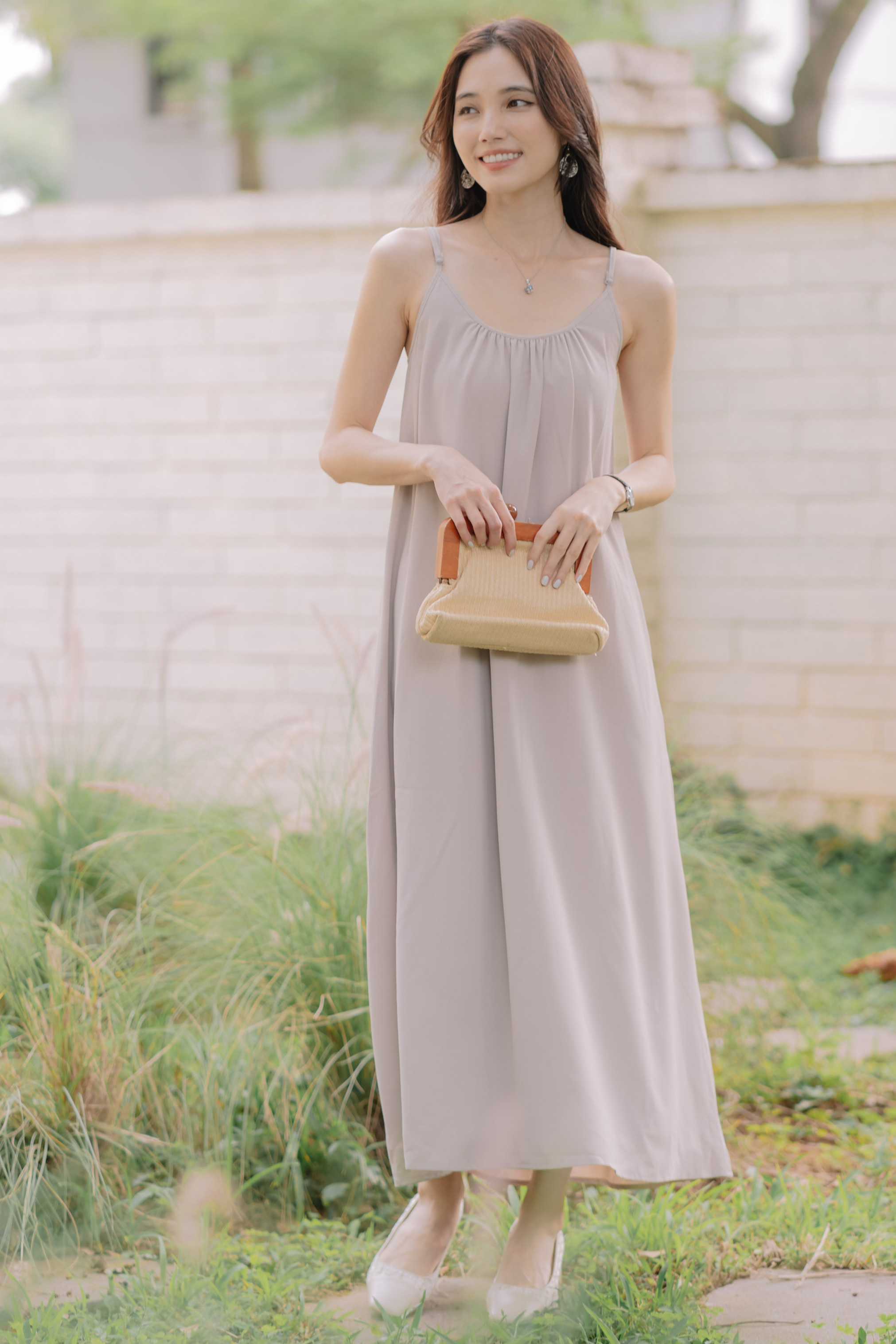 Preorder* ACW Curve U Neck Flowy Maxi Dress in Dove Grey | Anticlockwise