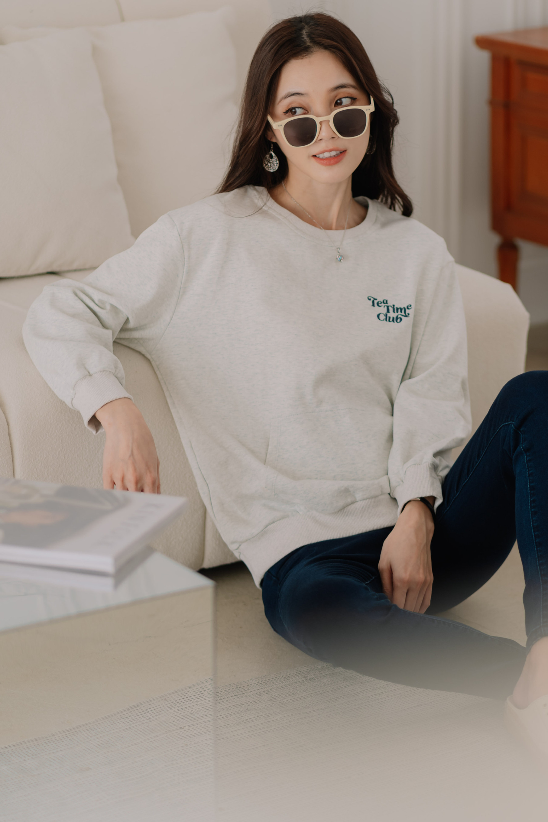 ACW Tea Time Club Oversized Pocket Sweater in Light Grey | Anticlockwise