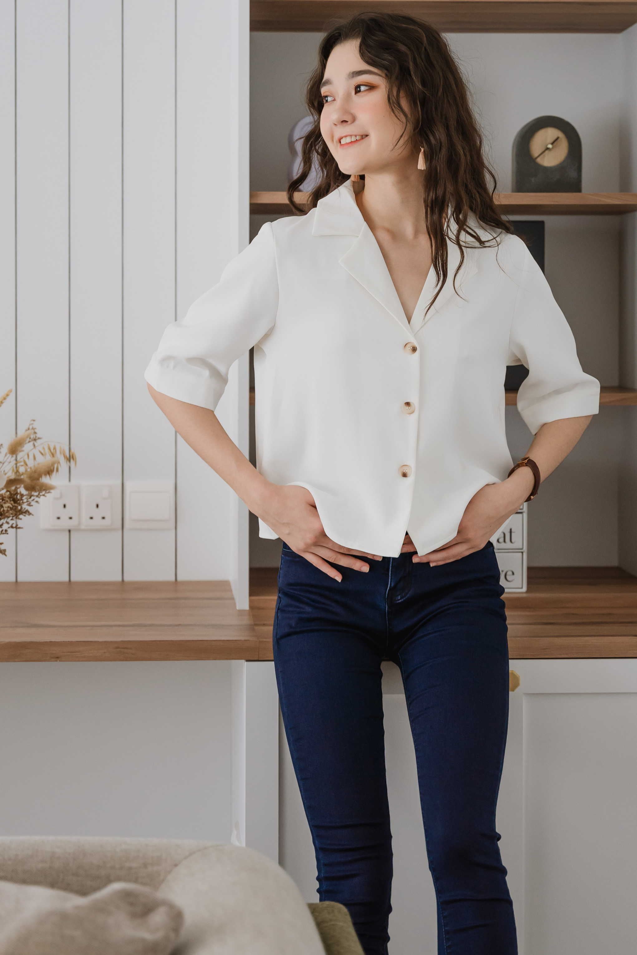 White button clearance down sweater