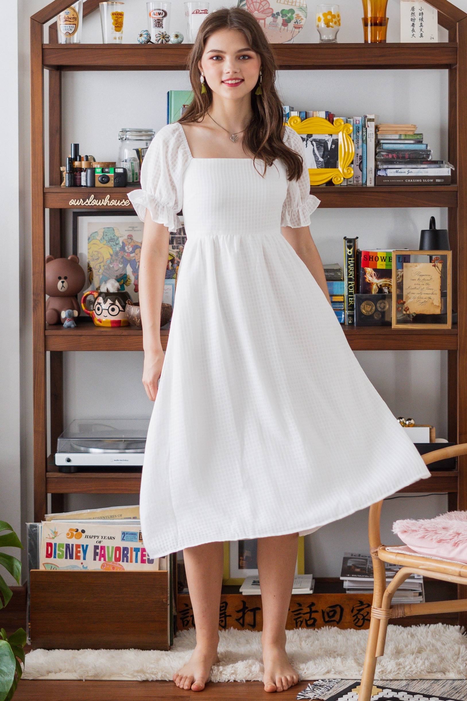 White chiffon clearance midi dress