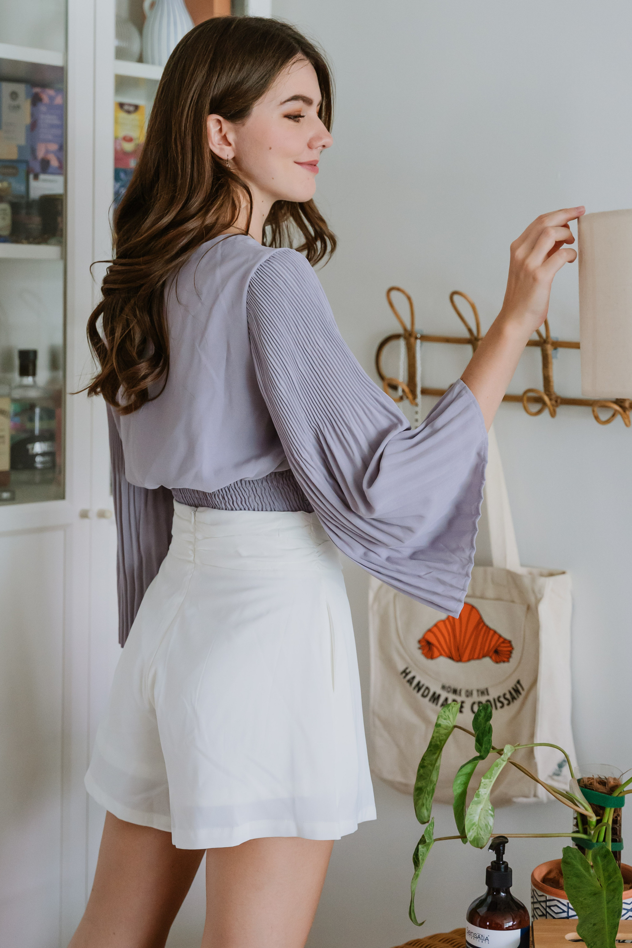 ACW Flowy Pleats Bell Sleeve Wrap Top in Dove Grey | Anticlockwise
